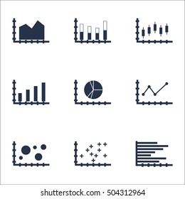 Set Of Graphs, Diagrams And Statistics Icons. Premium Quality Symbol Collection