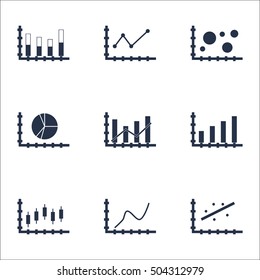 Set Of Graphs, Diagrams And Statistics Icons. Premium Quality Symbol Collection