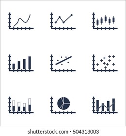 Set Of Graphs, Diagrams And Statistics Icons. Premium Quality Symbol Collection. Icons Can Be Used For Web, App And UI Design. Vector Illustration, EPS10.