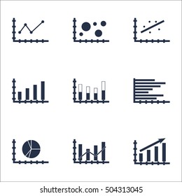 Set Of Graphs, Diagrams And Statistics Icons. Premium Quality Symbol Collection. Icons Can Be Used For Web, App And UI Design. Vector Illustration, EPS10.