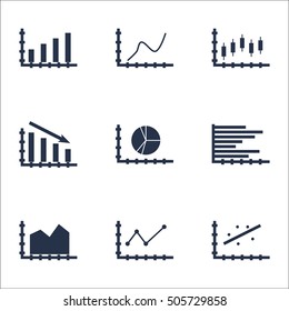 Set Of Graphs, Diagrams And Statistics Icons. Premium Quality Symbol Collection