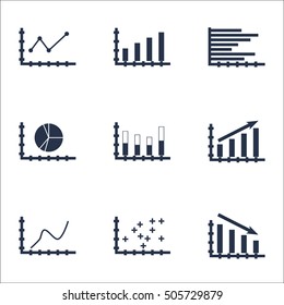 Set Of Graphs, Diagrams And Statistics Icons. Premium Quality Symbol Collection. Icons Can Be Used For Web, App And UI Design. Vector Illustration, EPS10.