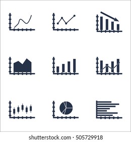 Set Of Graphs, Diagrams And Statistics Icons. Premium Quality Symbol Collection. Icons Can Be Used For Web, App And UI Design. Vector Illustration, EPS10.