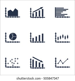 Set Of Graphs, Diagrams And Statistics Icons. Premium Quality Symbol Collection