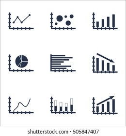 Set Of Graphs, Diagrams And Statistics Icons. Premium Quality Symbol Collection. Icons Can Be Used For Web, App And UI Design. Vector Illustration, EPS10.