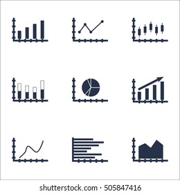 Set Of Graphs, Diagrams And Statistics Icons. Premium Quality Symbol Collection
