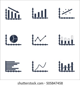 Set Of Graphs, Diagrams And Statistics Icons. Premium Quality Symbol Collection. Icons Can Be Used For Web, App And UI Design. Vector Illustration, EPS10.