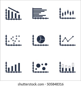 Set Of Graphs, Diagrams And Statistics Icons. Premium Quality Symbol Collection
