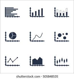 Set Of Graphs, Diagrams And Statistics Icons. Premium Quality Symbol Collection