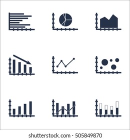 Set Of Graphs, Diagrams And Statistics Icons. Premium Quality Symbol Collection. Icons Can Be Used For Web, App And UI Design. Vector Illustration, EPS10.