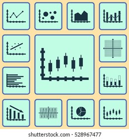 Set Of Graphs, Diagrams And Statistics Icons. Premium Quality Symbol Collection. Icons Can Be Used For Web, App And UI Design. Vector Illustration, EPS10.