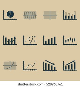 Set Of Graphs, Diagrams And Statistics Icons. Premium Quality Symbol Collection. Icons Can Be Used For Web, App And UI Design. Vector Illustration, EPS10.