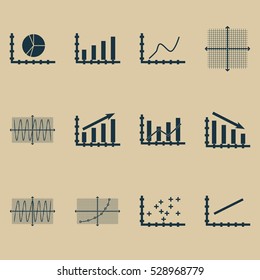 Set Of Graphs, Diagrams And Statistics Icons. Premium Quality Symbol Collection. Icons Can Be Used For Web, App And UI Design. Vector Illustration, EPS10.