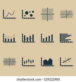 Set Of Graphs, Diagrams And Statistics Icons. Premium Quality Symbol Collection. Icons Can Be Used For Web, App And UI Design. Vector Illustration, EPS10.