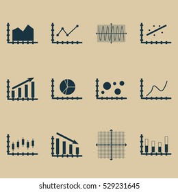 Set Of Graphs, Diagrams And Statistics Icons. Premium Quality Symbol Collection. Icons Can Be Used For Web, App And UI Design. Vector Illustration, EPS10.