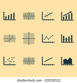 Set Of Graphs, Diagrams And Statistics Icons. Premium Quality Symbol Collection. Icons Can Be Used For Web, App And UI Design. Vector Illustration, EPS10.