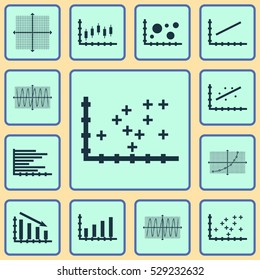 Set Of Graphs, Diagrams And Statistics Icons. Premium Quality Symbol Collection. Icons Can Be Used For Web, App And UI Design. Vector Illustration, EPS10.