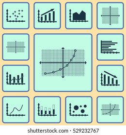 Set Of Graphs, Diagrams And Statistics Icons. Premium Quality Symbol Collection. Icons Can Be Used For Web, App And UI Design. Vector Illustration, EPS10.