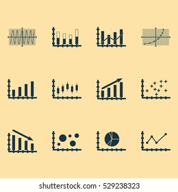 Set Of Graphs, Diagrams And Statistics Icons. Premium Quality Symbol Collection. Icons Can Be Used For Web, App And UI Design. Vector Illustration, EPS10.