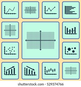Set Of Graphs, Diagrams And Statistics Icons. Premium Quality Symbol Collection. Icons Can Be Used For Web, App And UI Design. Vector Illustration, EPS10.