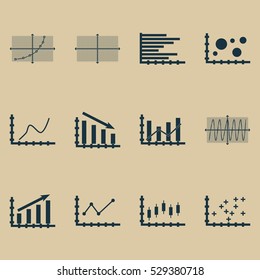 Set Of Graphs, Diagrams And Statistics Icons. Premium Quality Symbol Collection. Icons Can Be Used For Web, App And UI Design. Vector Illustration, EPS10.