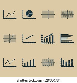 Set Of Graphs, Diagrams And Statistics Icons. Premium Quality Symbol Collection. Icons Can Be Used For Web, App And UI Design. Vector Illustration, EPS10.