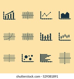 Set Of Graphs, Diagrams And Statistics Icons. Premium Quality Symbol Collection. Icons Can Be Used For Web, App And UI Design. Vector Illustration, EPS10.