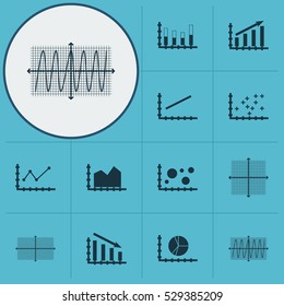 Set Of Graphs, Diagrams And Statistics Icons. Premium Quality Symbol Collection. Icons Can Be Used For Web, App And UI Design. Vector Illustration, EPS10.