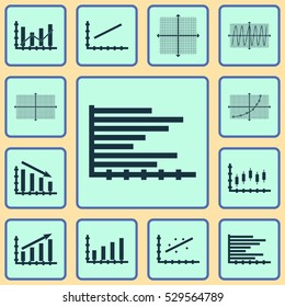 Set Of Graphs, Diagrams And Statistics Icons. Premium Quality Symbol Collection. Icons Can Be Used For Web, App And UI Design. Vector Illustration, EPS10.