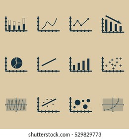 Set Of Graphs, Diagrams And Statistics Icons. Premium Quality Symbol Collection. Icons Can Be Used For Web, App And UI Design. Vector Illustration, EPS10.