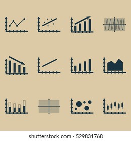 Set Of Graphs, Diagrams And Statistics Icons. Premium Quality Symbol Collection. Icons Can Be Used For Web, App And UI Design. Vector Illustration, EPS10.