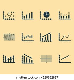 Set Of Graphs, Diagrams And Statistics Icons. Premium Quality Symbol Collection. Icons Can Be Used For Web, App And UI Design. Vector Illustration, EPS10.