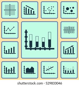 Set Of Graphs, Diagrams And Statistics Icons. Premium Quality Symbol Collection. Icons Can Be Used For Web, App And UI Design. Vector Illustration, EPS10.
