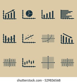 Set Of Graphs, Diagrams And Statistics Icons. Premium Quality Symbol Collection. Icons Can Be Used For Web, App And UI Design. Vector Illustration, EPS10.