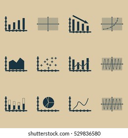 Set Of Graphs, Diagrams And Statistics Icons. Premium Quality Symbol Collection. Icons Can Be Used For Web, App And UI Design. Vector Illustration, EPS10.