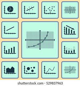 Set Of Graphs, Diagrams And Statistics Icons. Premium Quality Symbol Collection. Icons Can Be Used For Web, App And UI Design. Vector Illustration, EPS10.