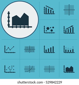 Set Of Graphs, Diagrams And Statistics Icons. Premium Quality Symbol Collection. Icons Can Be Used For Web, App And UI Design. Vector Illustration, EPS10.