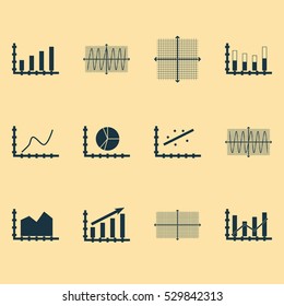 Set Of Graphs, Diagrams And Statistics Icons. Premium Quality Symbol Collection. Icons Can Be Used For Web, App And UI Design. Vector Illustration, EPS10.