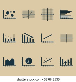 Set Of Graphs, Diagrams And Statistics Icons. Premium Quality Symbol Collection. Icons Can Be Used For Web, App And UI Design. Vector Illustration, EPS10.