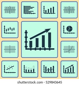 Set Of Graphs, Diagrams And Statistics Icons. Premium Quality Symbol Collection. Icons Can Be Used For Web, App And UI Design. Vector Illustration, EPS10.