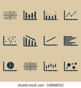 Set Of Graphs, Diagrams And Statistics Icons. Premium Quality Symbol Collection. Icons Can Be Used For Web, App And UI Design. Vector Illustration, EPS10.