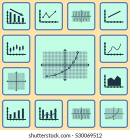 Set Of Graphs, Diagrams And Statistics Icons. Premium Quality Symbol Collection. Icons Can Be Used For Web, App And UI Design. Vector Illustration, EPS10.