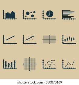 Set Of Graphs, Diagrams And Statistics Icons. Premium Quality Symbol Collection. Icons Can Be Used For Web, App And UI Design. Vector Illustration, EPS10.