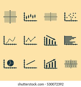 Set Of Graphs, Diagrams And Statistics Icons. Premium Quality Symbol Collection. Icons Can Be Used For Web, App And UI Design. Vector Illustration, EPS10.