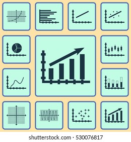 Set Of Graphs, Diagrams And Statistics Icons. Premium Quality Symbol Collection. Icons Can Be Used For Web, App And UI Design. Vector Illustration, EPS10.
