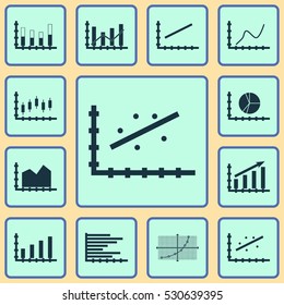 Set Of Graphs, Diagrams And Statistics Icons. Premium Quality Symbol Collection. Icons Can Be Used For Web, App And UI Design. Vector Illustration, EPS10.
