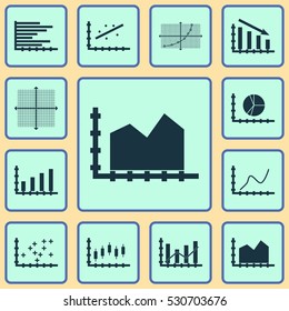 Set Of Graphs, Diagrams And Statistics Icons. Premium Quality Symbol Collection. Icons Can Be Used For Web, App And UI Design. Vector Illustration, EPS10.