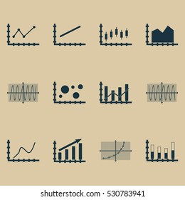 Set Of Graphs, Diagrams And Statistics Icons. Premium Quality Symbol Collection. Icons Can Be Used For Web, App And UI Design. Vector Illustration, EPS10.