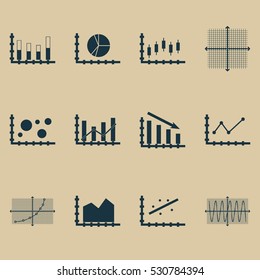 Set Of Graphs, Diagrams And Statistics Icons. Premium Quality Symbol Collection. Icons Can Be Used For Web, App And UI Design. Vector Illustration, EPS10.