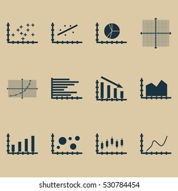 Set Of Graphs, Diagrams And Statistics Icons. Premium Quality Symbol Collection. Icons Can Be Used For Web, App And UI Design. Vector Illustration, EPS10.
